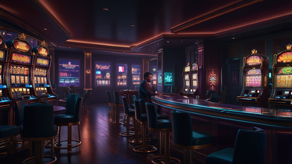 Player checking welcome bonus eligibility rules beside a casino cashier